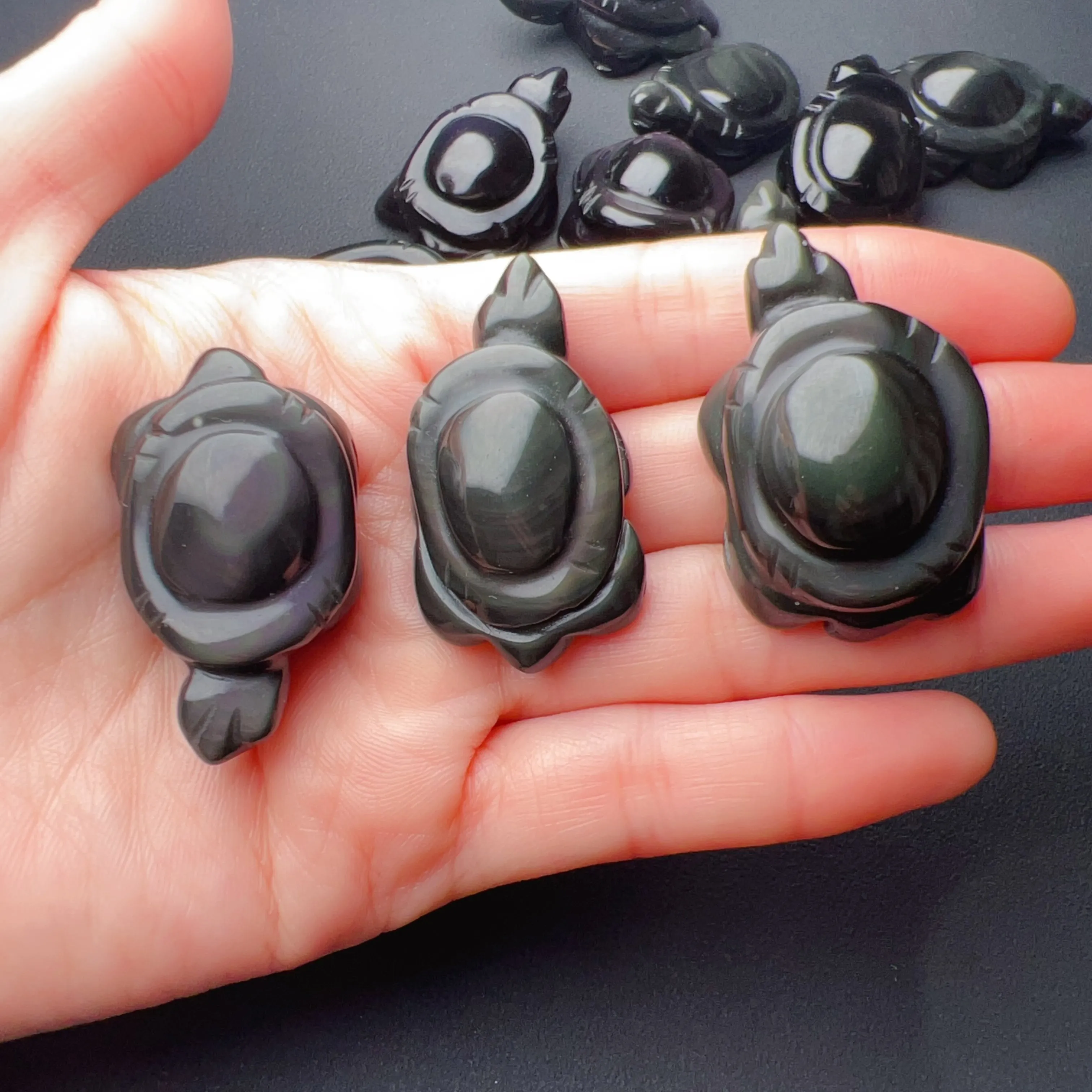 Super Cute Top-grade Rainbow Obsidian Hand-carved Cute Turtles Handmade Root Chakra Healing Stone Decors