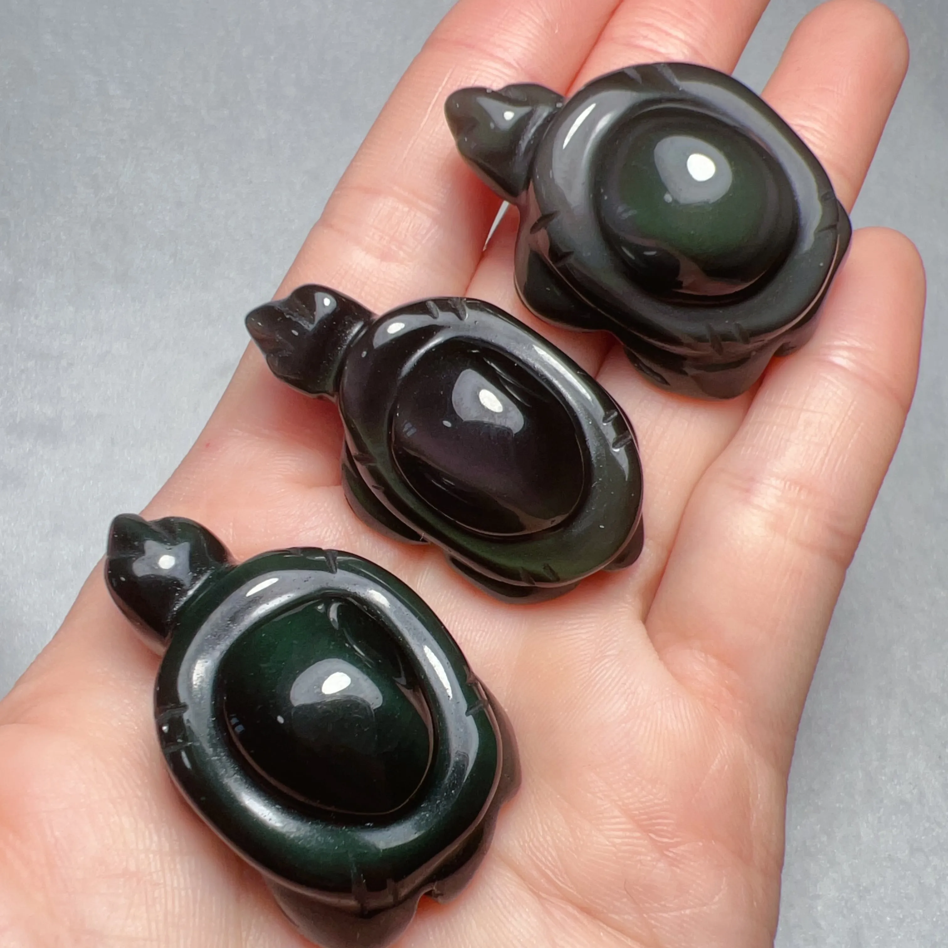 Super Cute Top-grade Rainbow Obsidian Hand-carved Cute Turtles Handmade Root Chakra Healing Stone Decors