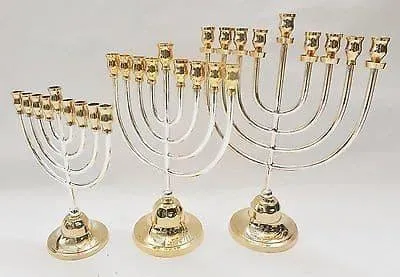 Temple Menorah HANUKKAH Gold & Silver Plated Candle Holder Israel 10 inch