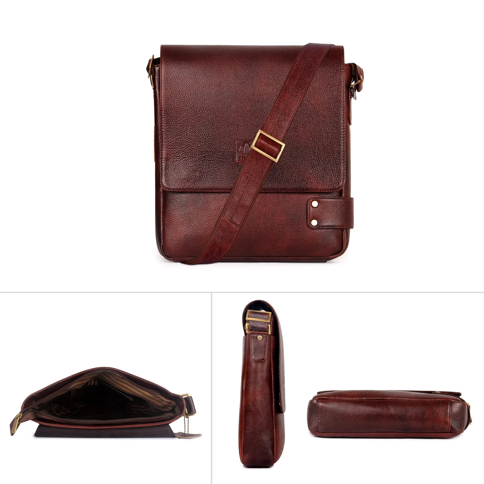 THE CLOWNFISH Classic Series Leather 23 cms Mahogany Messenger Bag