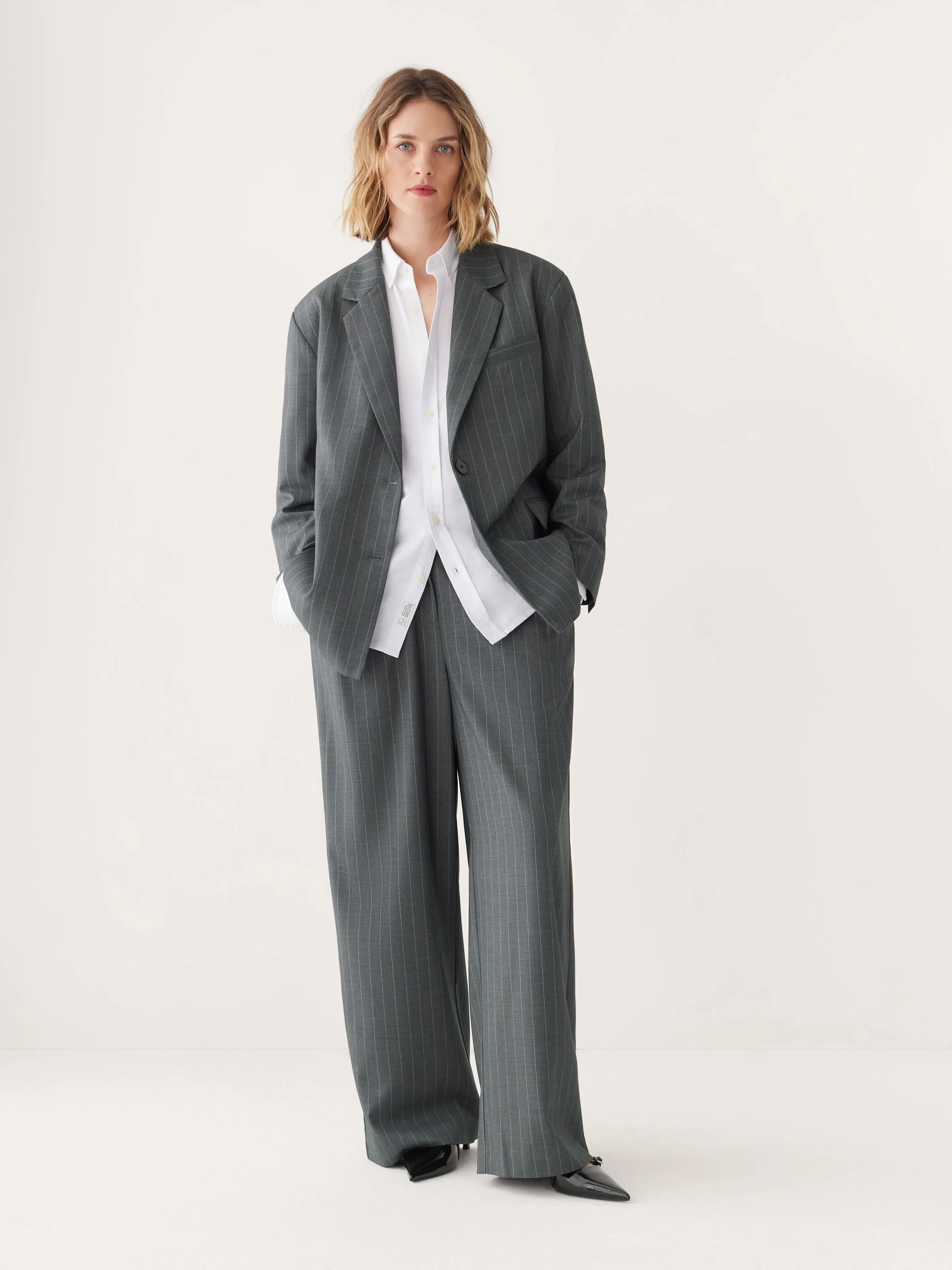 The Emma Pinstripe Ultra Wide Leg Pant in Cool Grey