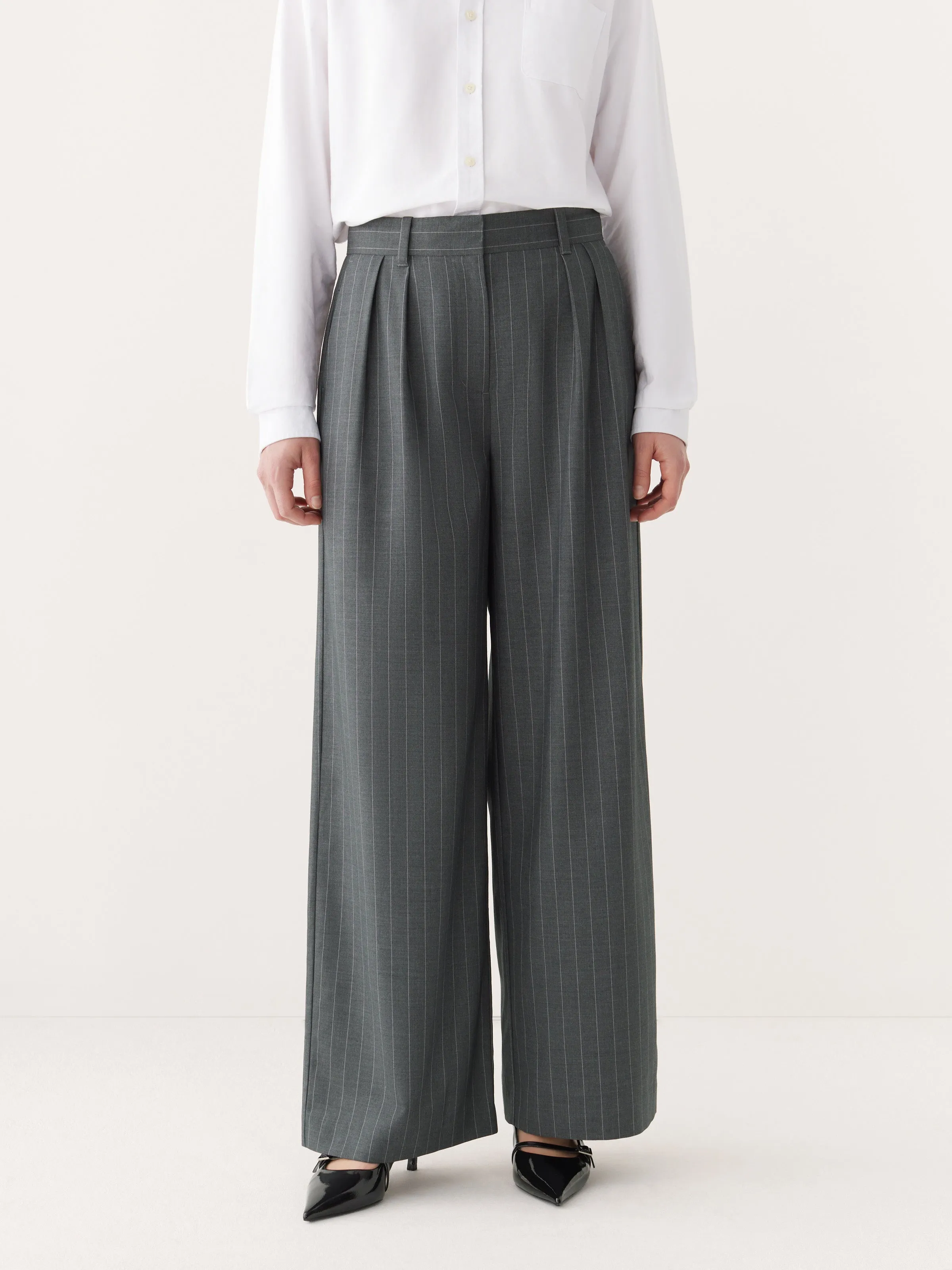 The Emma Pinstripe Ultra Wide Leg Pant in Cool Grey