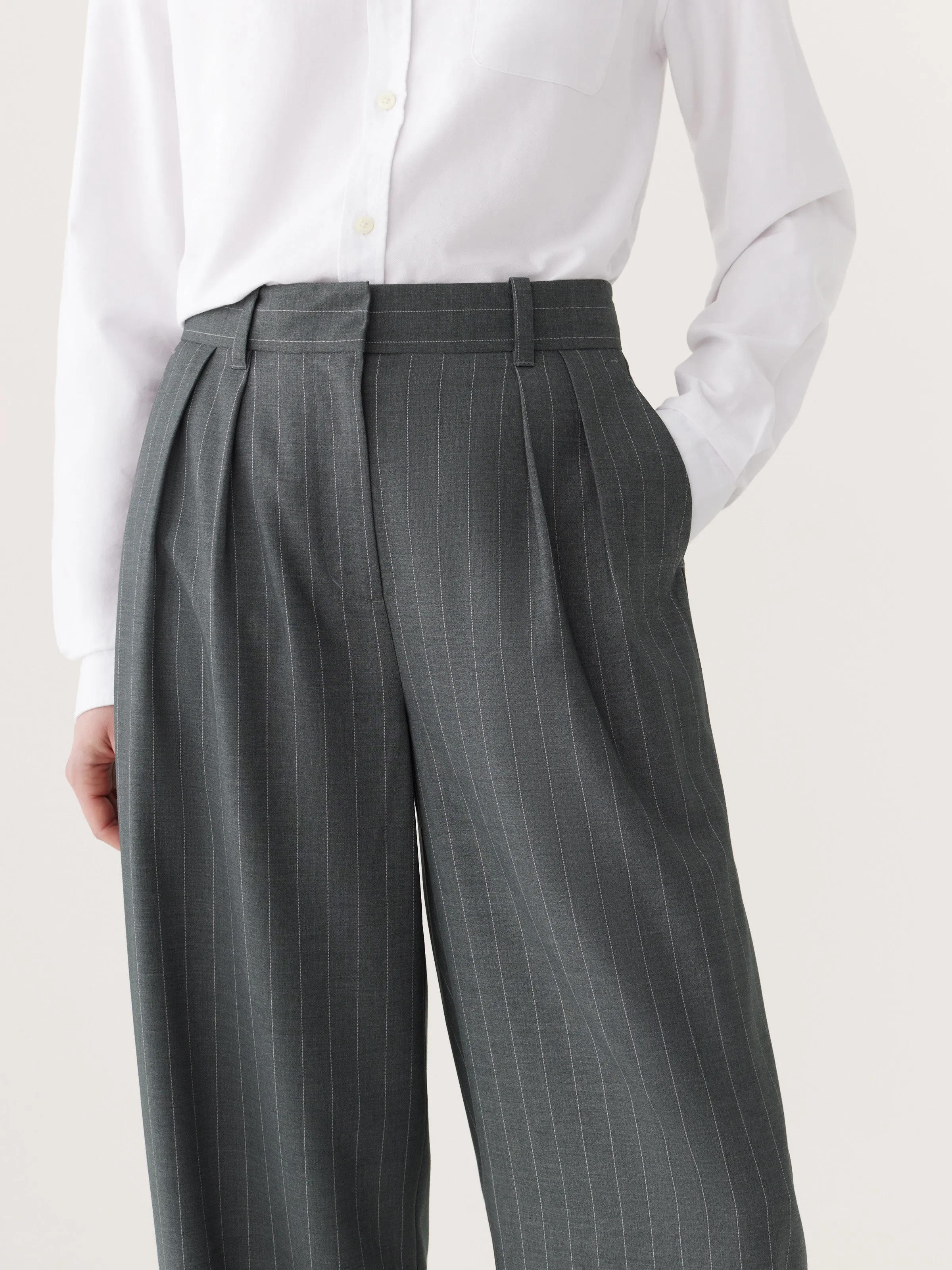 The Emma Pinstripe Ultra Wide Leg Pant in Cool Grey