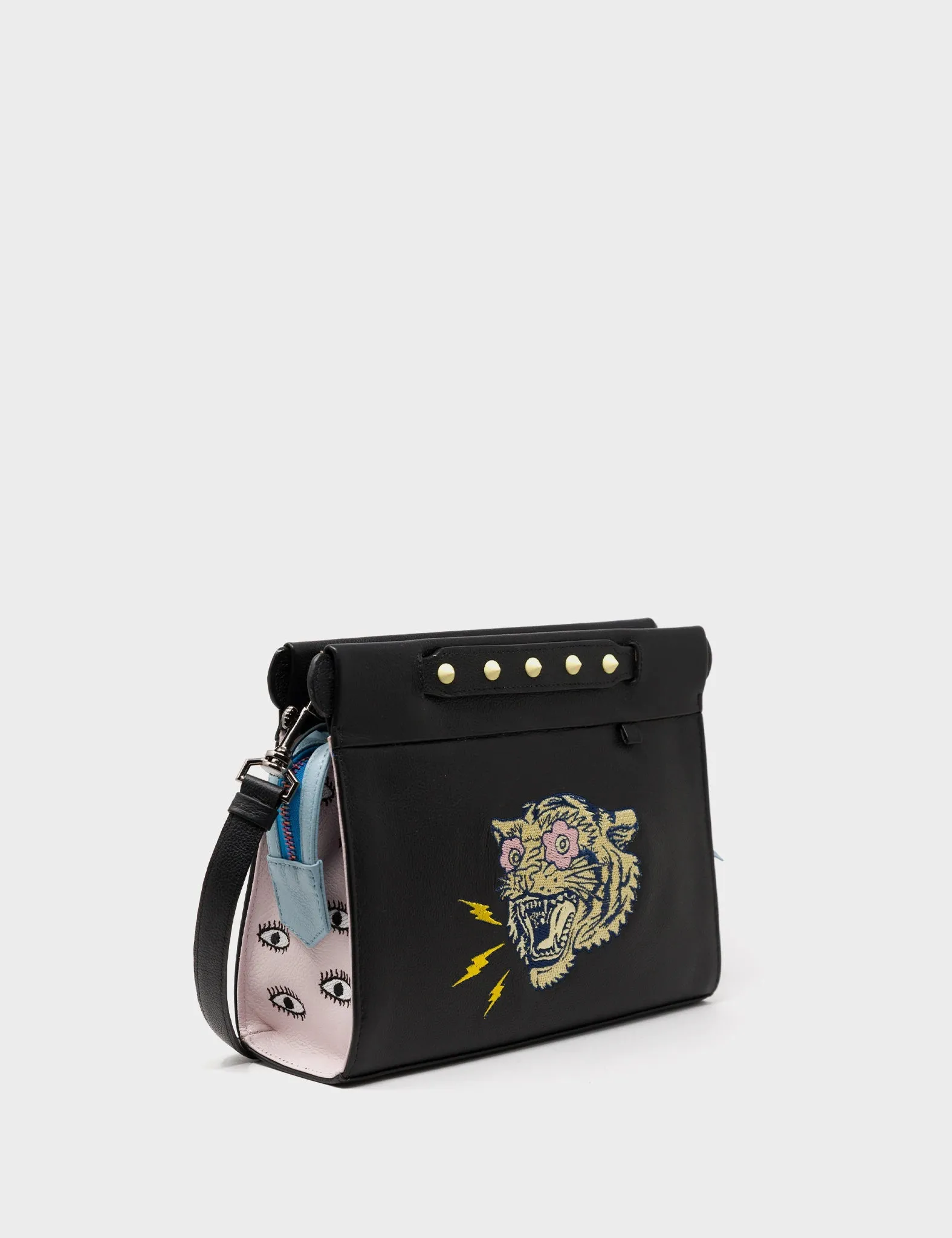 Vali Crossbody Black Leather Handbag - Herocity Tiger Power Embroidery