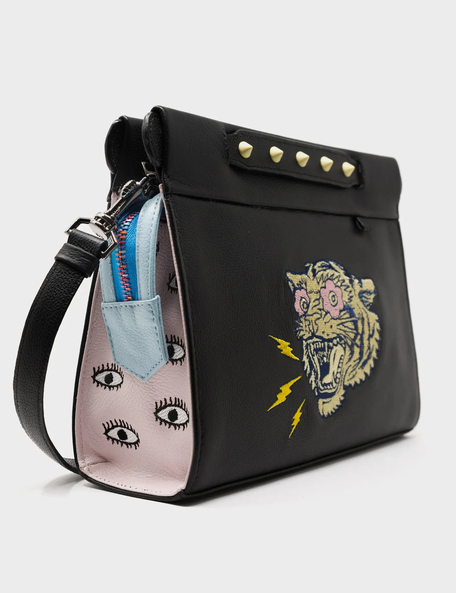 Vali Crossbody Black Leather Handbag - Herocity Tiger Power Embroidery