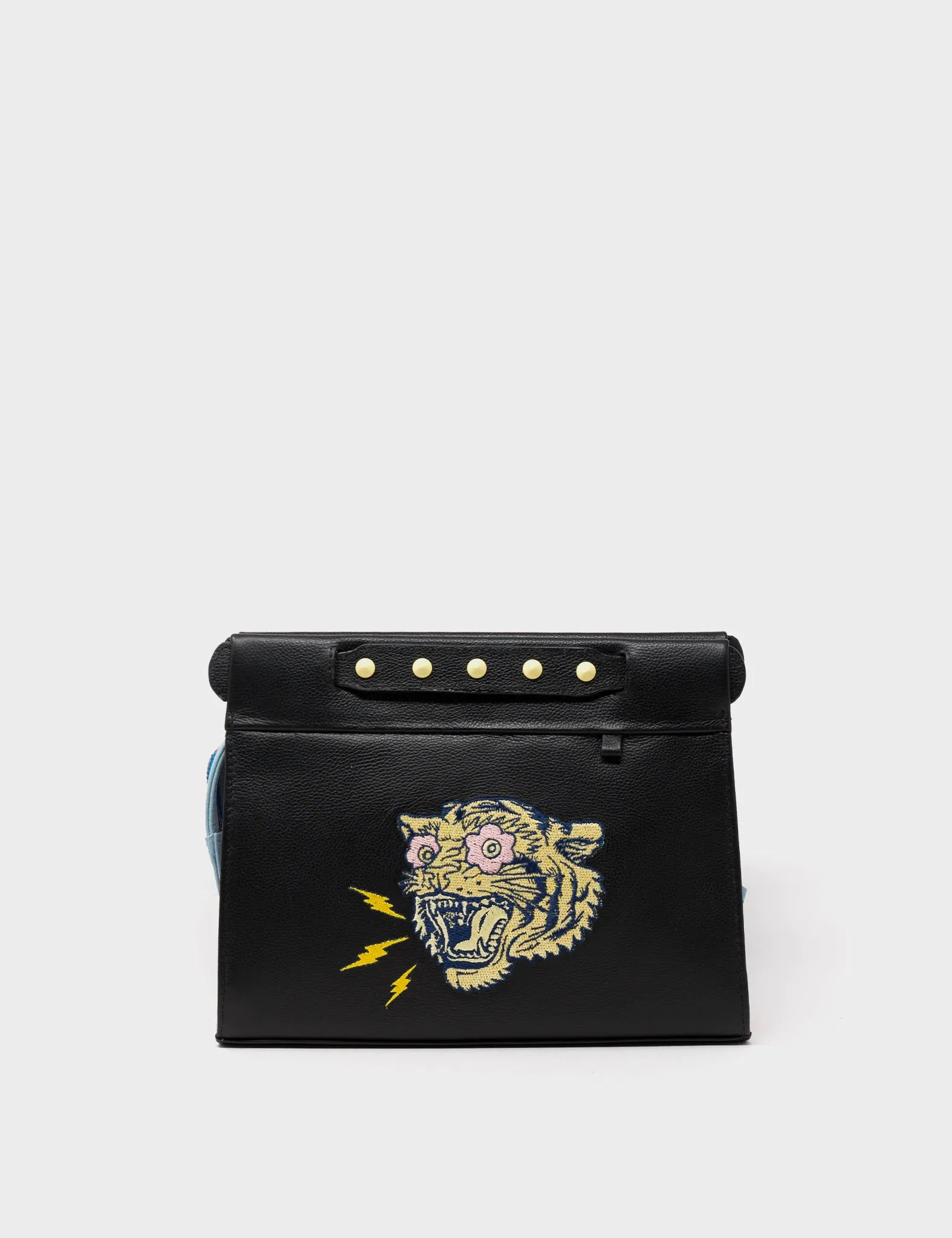 Vali Crossbody Black Leather Handbag - Herocity Tiger Power Embroidery