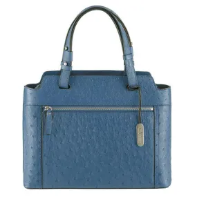 Via Veneta Faith Ostrich Leather Medium Structured Handbag | True Blue