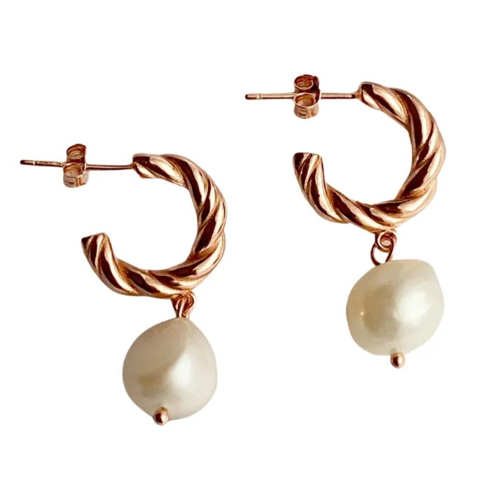 Victoria Pearl Drop Hoops