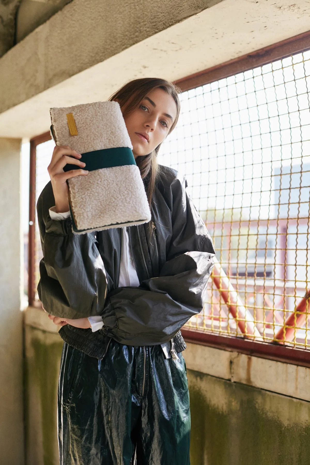 White Shearling Clutch