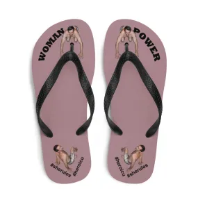 Woman Power Fabric Top Flip Flop Sandal Has Men Bow To Your Toes Dusty Rose Color with Black Letters (NEW 2023-04)