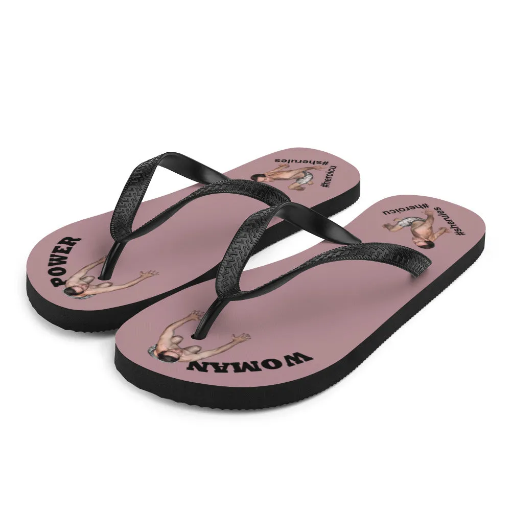 Woman Power Fabric Top Flip Flop Sandal Has Men Bow To Your Toes Dusty Rose Color with Black Letters (NEW 2023-04)